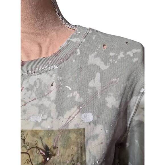 Custom Upcycled Green Flower Queen Handpainted Sweatshirt - Picture 3 of 5